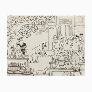 Angelo Griscelli - Bowl Players - Original Drawing - Mid-20th Century