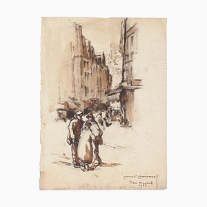 Inconnu - Place de la Cité Arabe - Encre de Chine Original et Aquarelle - 20ème Siècle