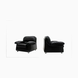 Set of Vintage Black Leather Lounge Chairs, 1970s
