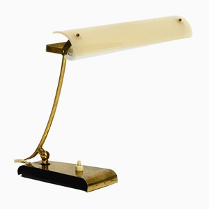 Mid-Century Modern Brass Desk Lamp with Acrylic Glass Lampshade, 1950s