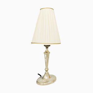 Art Deco Oval Alpaca Table Lamp with Fabric Lampshade, 1920s