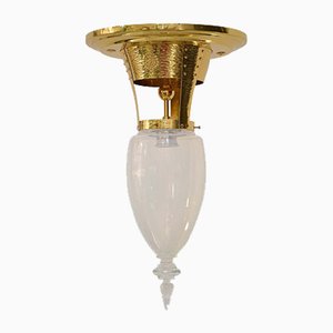 Art Nouveau Ceiling Lamp with Opaline Glass Shade & Partially Hammered, 1907