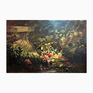 Bodegón de flores y ramas, siglo XIX, óleo sobre lienzo