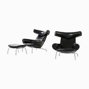 Set de Fauteuil et Tabouret Modèle Ej-100 par Hans Wegner pour Erik Jorgensen