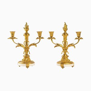 Gilt Bronze and Marble Candle Holders, Set of 2