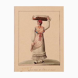 Michela De Vito, Wäscherin von Neapel, 19. Jh., Tinte & Aquarell