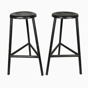 Set of Black Metal Three-Legged Bar Stools, 1960s, Italy