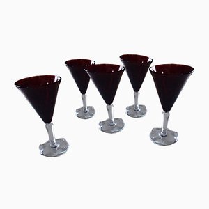 Dark Red Glasses from Verrerie de Biot, 1960s, Set of 5