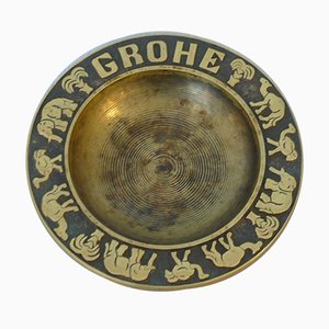 Bronze Ashtray in Brass with Elephant, Ostrich, Dromedary and Palm Tree from Grohe, 1950s