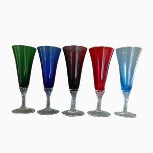 Colored Murano Glass Champagne Flutes, 1950s, Set of 5