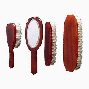 Bakelite Barber Set with Mirror, Hairbrush and Two Clothes Brushes, 1950s, Set of 4