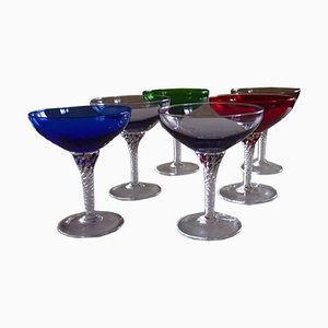 Mid-Century Murano Glass Colored Glasses, Set of 6