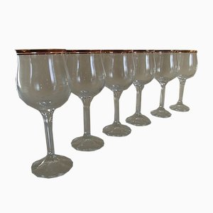 Crystal Wine Glasses with Gold Rim, 1960s, Set of 6