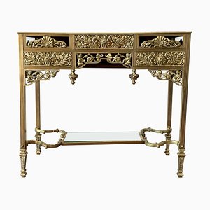 Antique French Bronze Mirrored Dressing Table or Vanity with Three Drawers