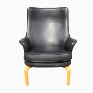 Sillón escandinavo vintage de cuero negro de Arne Norell para Arne Norell AB