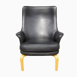 Vintage Scandinavian Black Leather Lounge Chair by Arne Norell for Arne Norell AB