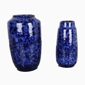 Vintage Keramik Lava Blau von Scheurich, 2er Set