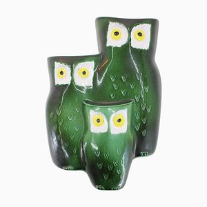 Mid-Century Design Ceramic Wall Decoration, Owl Family