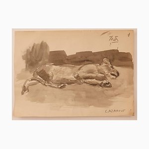 Raymond Cazanove, The Dog, Aquarelle sur Papier, milieu du 20ème Siècle