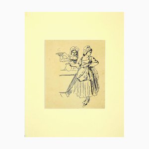Unknown - Frauenfigur - Original Bleistiftzeichnung - 1880er