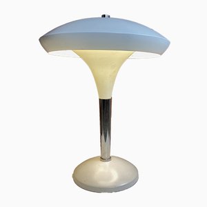Lámpara de mesa estilo Bauhaus en blanco y cromo