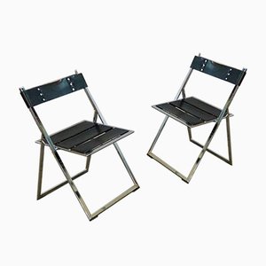 Chaises Vintage Industrielles avec Ceintures en Cuir, Set de 2