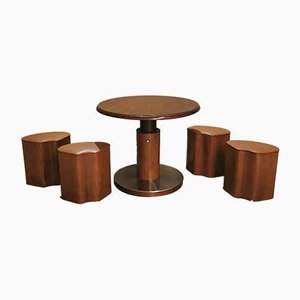 Motion Spieltisch mit 4 Hockern aus Holzfurnier, 1970er, 5er Set
