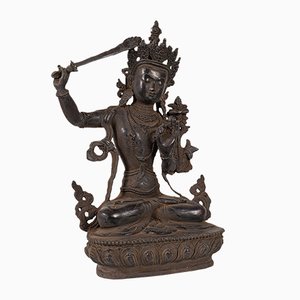 Grande Sculpture Antique Manjushri en Bronze