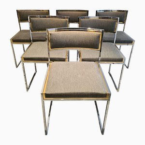 Mid-Century Brass & Chrome Dining Chairs, Set of 6