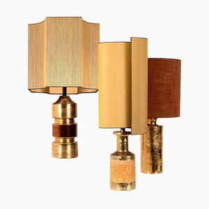 Bitossi Table Lamps with Custom Made Silk Shades by Rene Houben, Set of 3