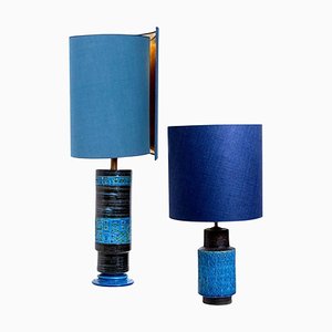 Bitossi Table Lamps with New Silk Custom Made Lampshades by René Houben, Set of 2