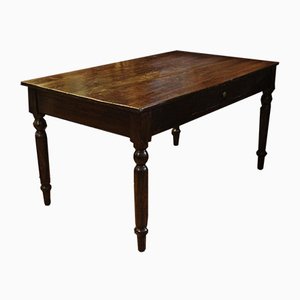 Late-19th Century Italian Spruce Long Table with Turned Feet & Drawer