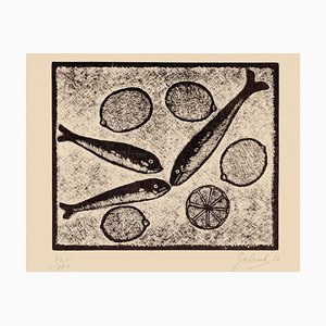 Nicola Galante - Fishes and Lemons - Original Woodcut - 1954