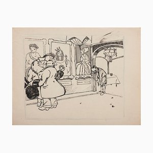 Henri-Paul Pecquieraux - Besuch des Schlosses - Original China Ink -19th Century