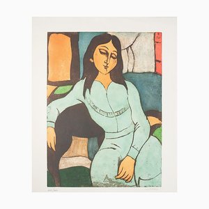Lithographie Domenico Cantatore - Femme Assise - 1970s