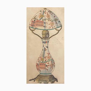 Inconnu - Lampe en Porcelaine - Encre et Aquarelle Originales - 1890s