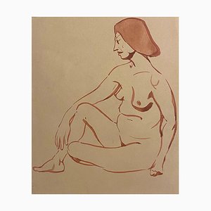 Jean Delpech - Desnudo de mujer - Acuarela original - años 30