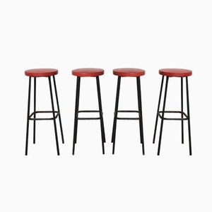Belgian Red Top Bar Stools from Tubax, 1960s, Set of 4