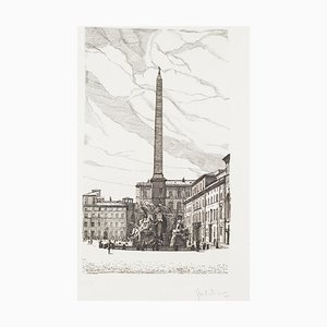 Giuseppe Malandrino - Brunnen der 4 Flüsse - Piazza Navona - Radierung - 1970