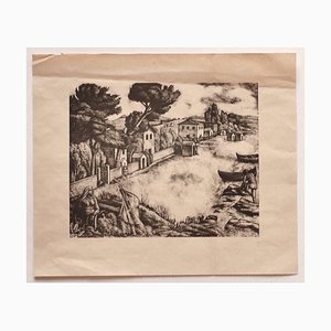 Diego Pettinelli - Landscape - Original Lithograph auf Papier - Mitte des 20. Jahrhunderts