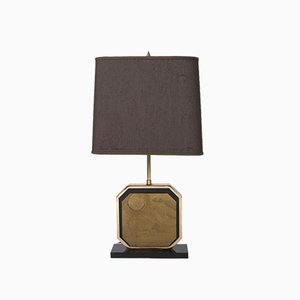 Vintage Brass Etched 23CT Gold Table Lamp by Georges Mathias, Belgium