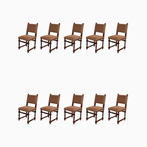 Vintage Walnut Dining Chairs, Set of 10