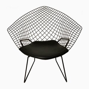 Sedia Diamond 421 Mid-Century vintage con imbottitura in pelle di Harry Bertoia per Knoll Inc. / Knoll International