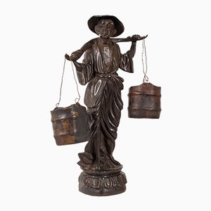 Antike Hohe Dekorative Bronze Wasserträger Figur, 1900er