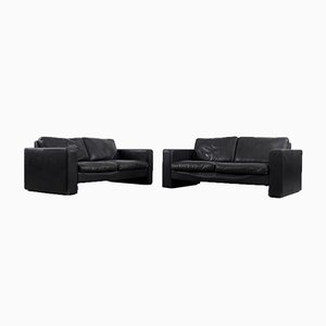 German Black Leather 2-Seater Conseta Sofa by F. W. Möller from COR, Set of 2