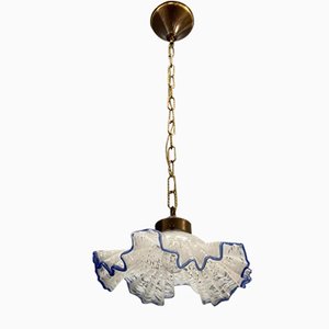 Lámpara colgante con flecos en azul de cristal de Murano