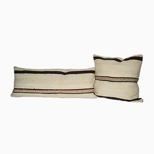 Vintage Turkish Hemp Kilim Pillow Covers, Set of 2
