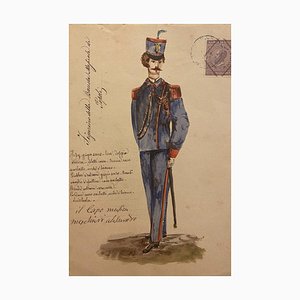 Desconocido - Figurino Della Banda - Tinta original y acuarela sobre papel - 1881