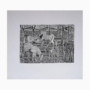Luigi Spacal - Free Horses - Original Woodcut Print - 1940