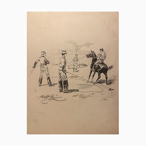 Georges Carrey - Le Travail A La Longe - Disegno ad inchiostro - inizio XX secolo